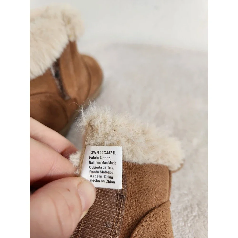 Wonder Nation Infant Girls Faux Fur Lined Ankle Boots Tan Shearling Size 4 EUC